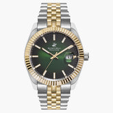 Beverly Hills Polo Club Men's Date Analog Watch with Green Dial and Silver and Gold Stainless Steel Band, BP3018X.270