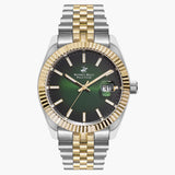 Beverly Hills Polo Club Men's Date Analog Watch with Green Dial and Silver and Gold Stainless Steel Band, BP3018X.270