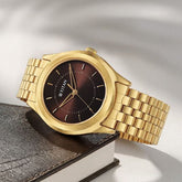 Titan Karishma Zing Men's Watch Analog Brown Dial with Gold Stainless Steel Band, 1648YM06