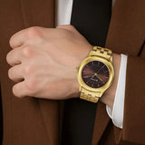 Titan Karishma Zing Men's Watch Analog Brown Dial with Gold Stainless Steel Band, 1648YM06