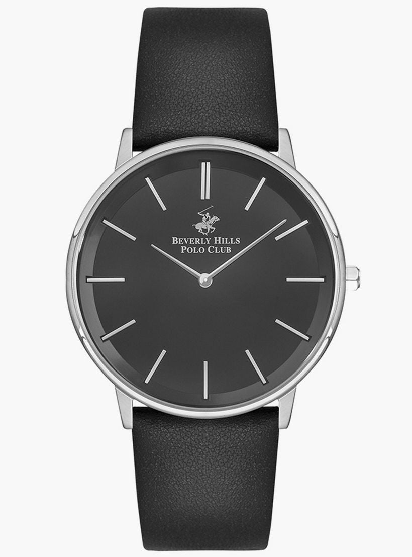 Beverly Hills Polo Club Men's Watch, Analog, Black Dial, Black Leather Strap, BP3245X.351