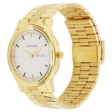 Titan Karishma Men's Watch Analog White Dial with Gold Stainless Steel Band, 1650YM03