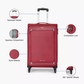 VIP 57cm, 4 Wheel Soft Casing Cabin Trolley, Red, STAPPL57RD