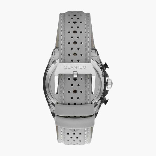 Quantum Men's Chronograph Watch Analog Grey Dial with Grey Leather Strap, PWG1107.066