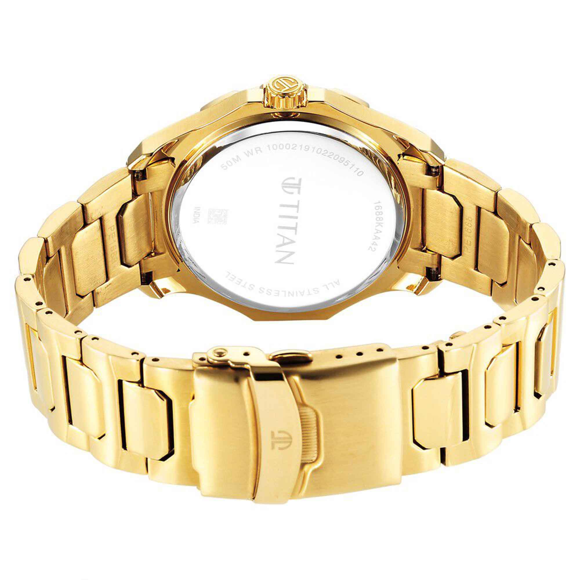 Titan, Men's, Analog Watch, Gold Dial, with Stainless Steel Band, TI-1688KM05