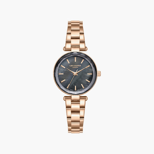 Lee Cooper Women's Analog Watch with Gun Mother Of Pearl Dial and Rose Gold Stainless Steel Band, LC08365.460