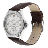 Titan 1698SL01, Men's Watch Classique Collection Analog, White Dial Brown Leather Strap
