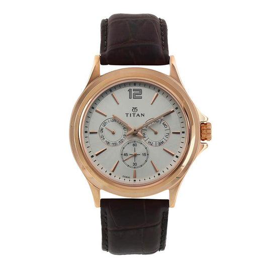 Titan, Men, Analog, Watch, White Dial, Leather Strap, 1698WL01