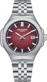 Lee Cooper Men's Date Analog Watch with Red To Black Dial and Stainless Steel Band, LC08395.380