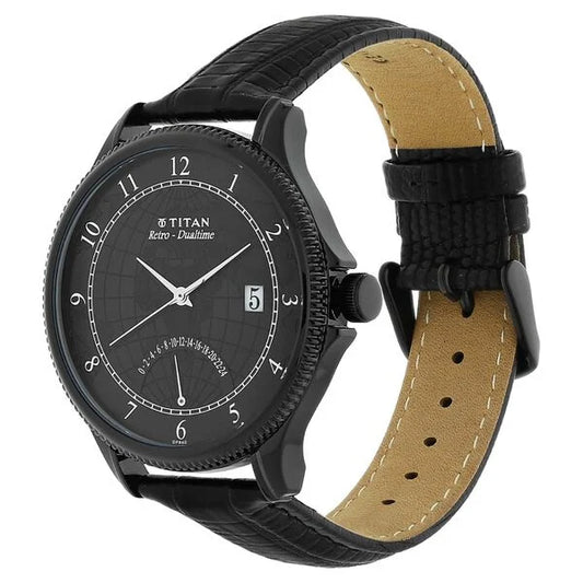 Titan, Men's, Analog Watch, Black Dial, with Leather Band, TI-1704NL01