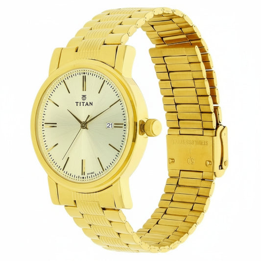 Titan, Men's, Analog Watch, Gold Dial, with Stainless Steel Band, TI-1712YM03