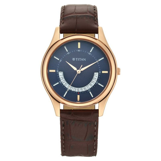 Titan, Men, Analog, Watch, Blue Dial, Leather Strap, 1713WL01