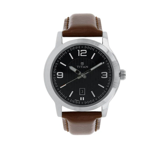 Titan, Men, Analog, Watch, Black Dial, Leather Strap, 1730SL02