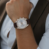 Titan Men's On Trend Multifunction Watch Silver Dial With Brown Leather Band, 1733KL02