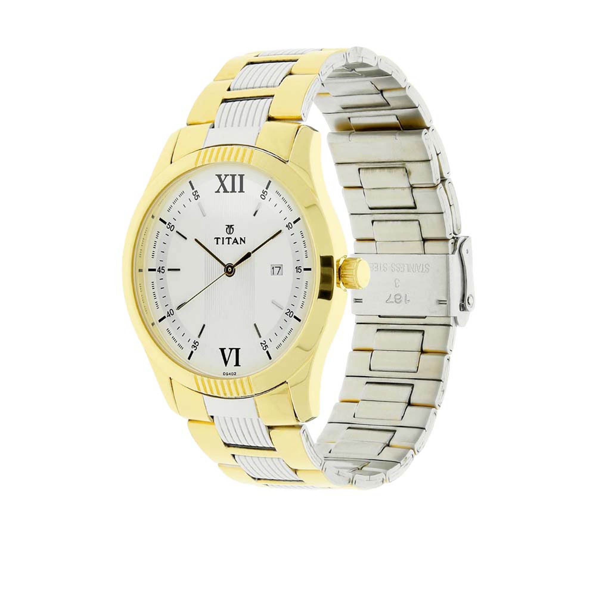 Titan Men's Watch White Dial Silver & Gold Stainless Steel Strap Watch, 1739BM01 - view 2