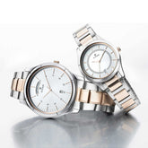 Titan, Couple's Watch Classique Collection Analog, White Dial Silver & Gold Stainless Band 1767KM01P