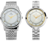 Titan Couple's Watch Classique Collection Analog, Silver & White Dial Silver Stainless Strap, 1773SM01P