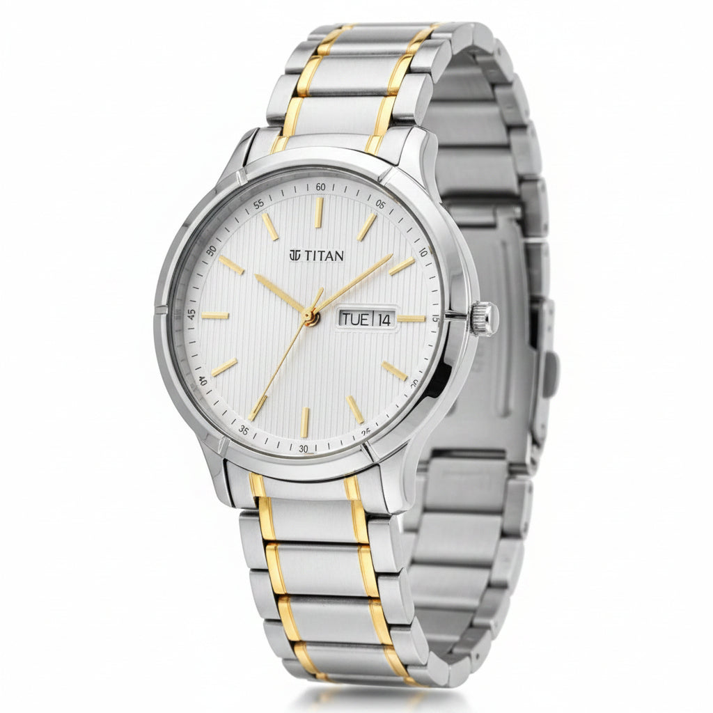 Titan, Men, Analog, Watch, White Dial, Stainless steel Strap, 1775BM02