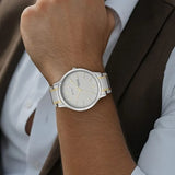 Titan Lagan Men's Watch Analog White Dial with Two-Toned Stainless Steel Band, 1775BM02