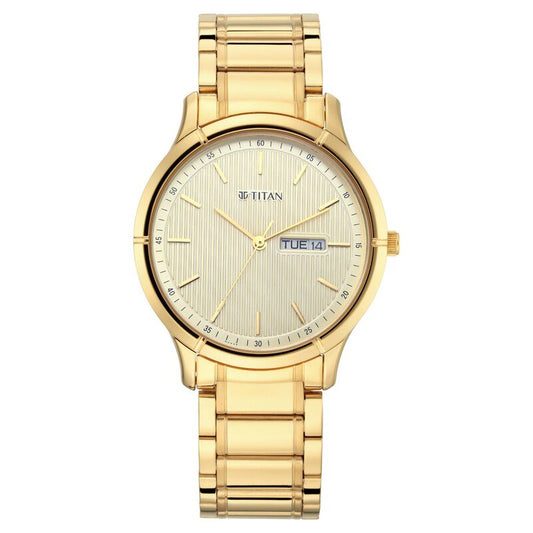 Titan, Men, Analog, Watch, Yellow Dial, Stainless steel Strap, 1775YM02