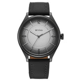Titan men analog watch, grey dial with gray dial and gray leather strap, model TI-1802QL04, Bahrain