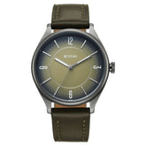 Titan men analog watch, green dial with green dial and green leather strap, model TI-1802QL05, Bahrain