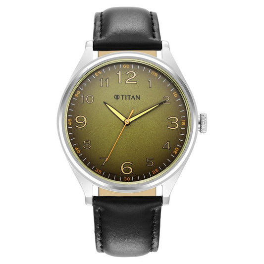 Titan, Men, Analog, Watch, Green Dial, Leather Strap, 1802SL15