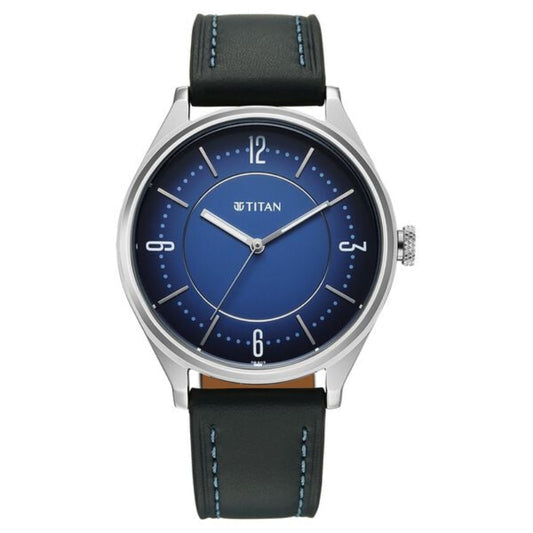Titan, Men's, Analog Watch, Blue Dial, with Leather Band, TI-1802SL21