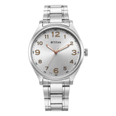 Titan Men's Watch Quartz Analog Silver, White Dial Stainless Steel Strap, 1802SM08