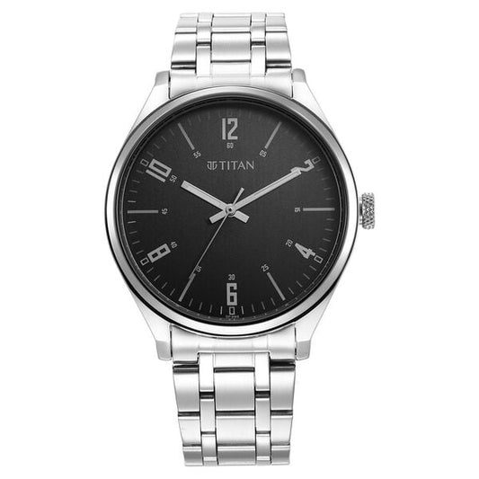 Titan, Men, Analog, Watch, Black Dial, Stainless steel Strap, 1802SM10