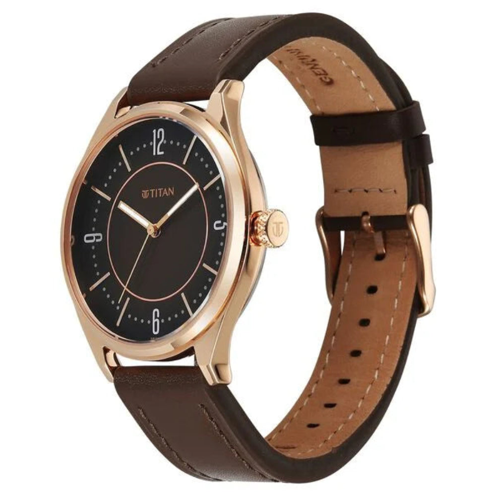 Titan, Men's, Analog Watch, Brown Dial, with Leather Band, TI-1802WL03