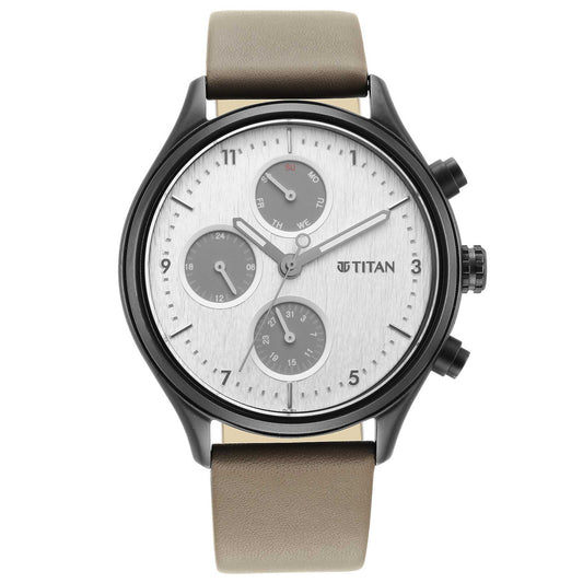 Titan, Men, Analog, Watch, Silver Dial, Leather Strap, 1803NL02