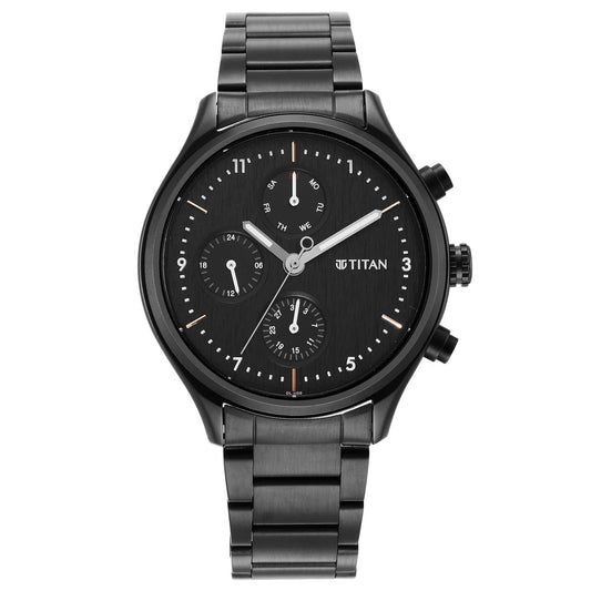 Titan, Men, Analog, Watch, Black Dial, Stainless steel Strap, 1803NM01