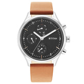Titan Men's Neo Collection Multifunction Watch, Silver Dial & Brown Leather Strap, 1803SL02