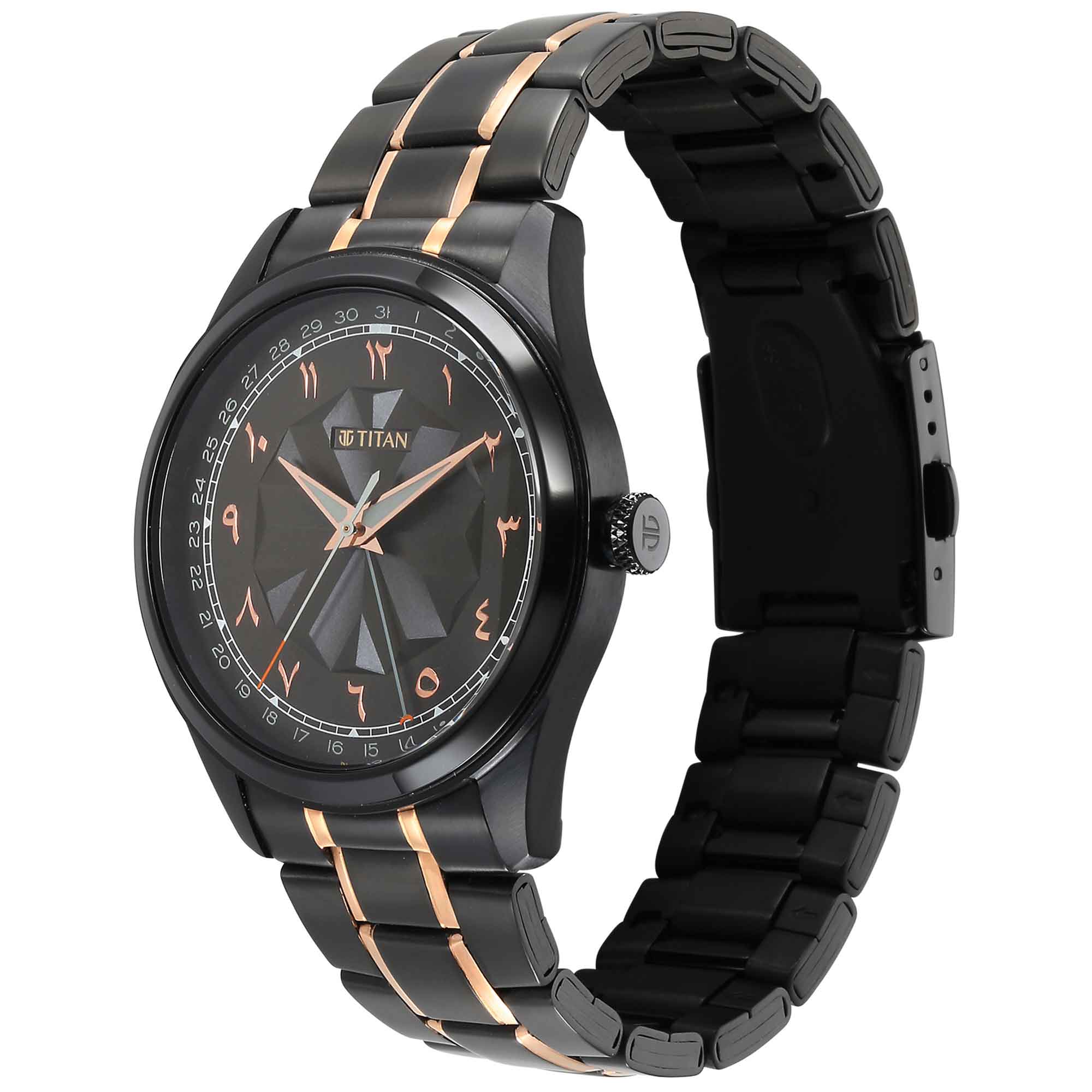 Titan Classique Men's Watch Analog Black Arabic Dial with Black Stainless Steel Band, 1805 - view 3