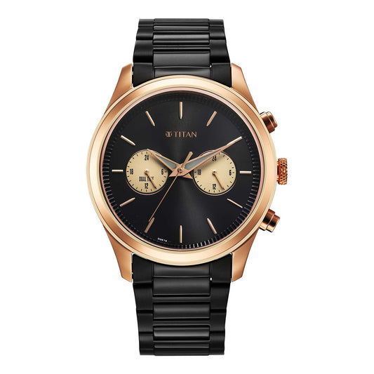 Titan, Men, Analog, Watch, Black Dial, Stainless steel Strap, 1805KM12