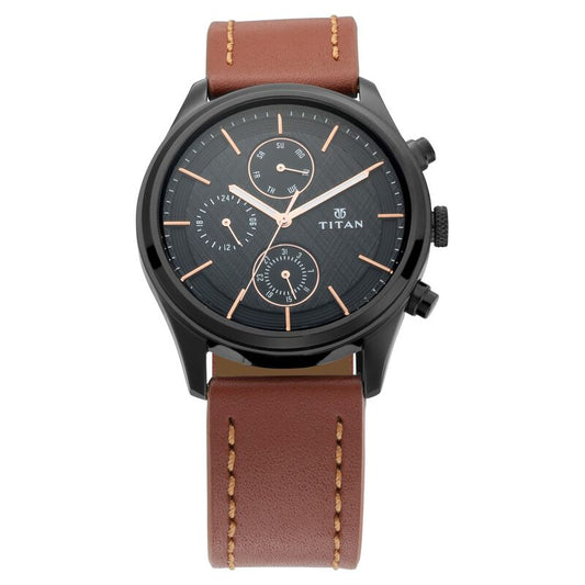 Titan, Men, Analog, Watch, Black Dial, Leather Strap, 1805NL01