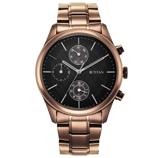 Titan, Men, Analog, Watch, Black Dial, Stainless steel Strap, 1805QM04