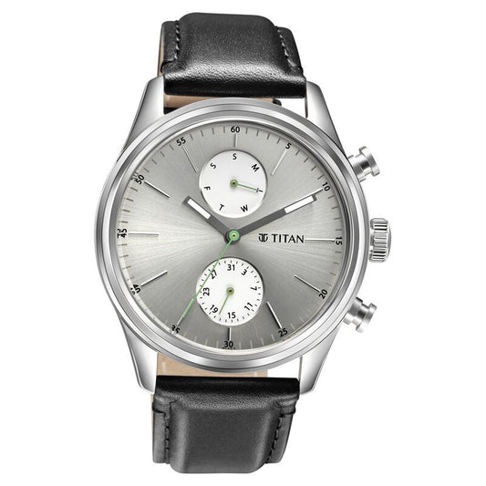 Titan, Men, Analog, Watch, Silver Dial, Leather Strap, 1805SL09