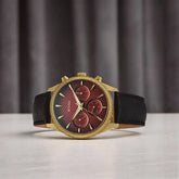 Titan Regalia Men's Watch Analog Meroon Dial with Black Leather Strap, 1805YL01