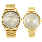 Titan Bandhan Couple Watch Champagne Dial with Gold Mesh Band, 18062YM01P
