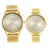 Titan Bandhan Couple Watch Champagne Dial with Gold Mesh Band, 18062YM01P
