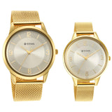 Titan Bandhan Couple Watch Champagne Dial with Gold Mesh Band, 18062YM01P