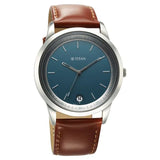 Titan Wrist Wit Men's Watch Analog Blue Dial with Brown Leather Strap, 1806SL12