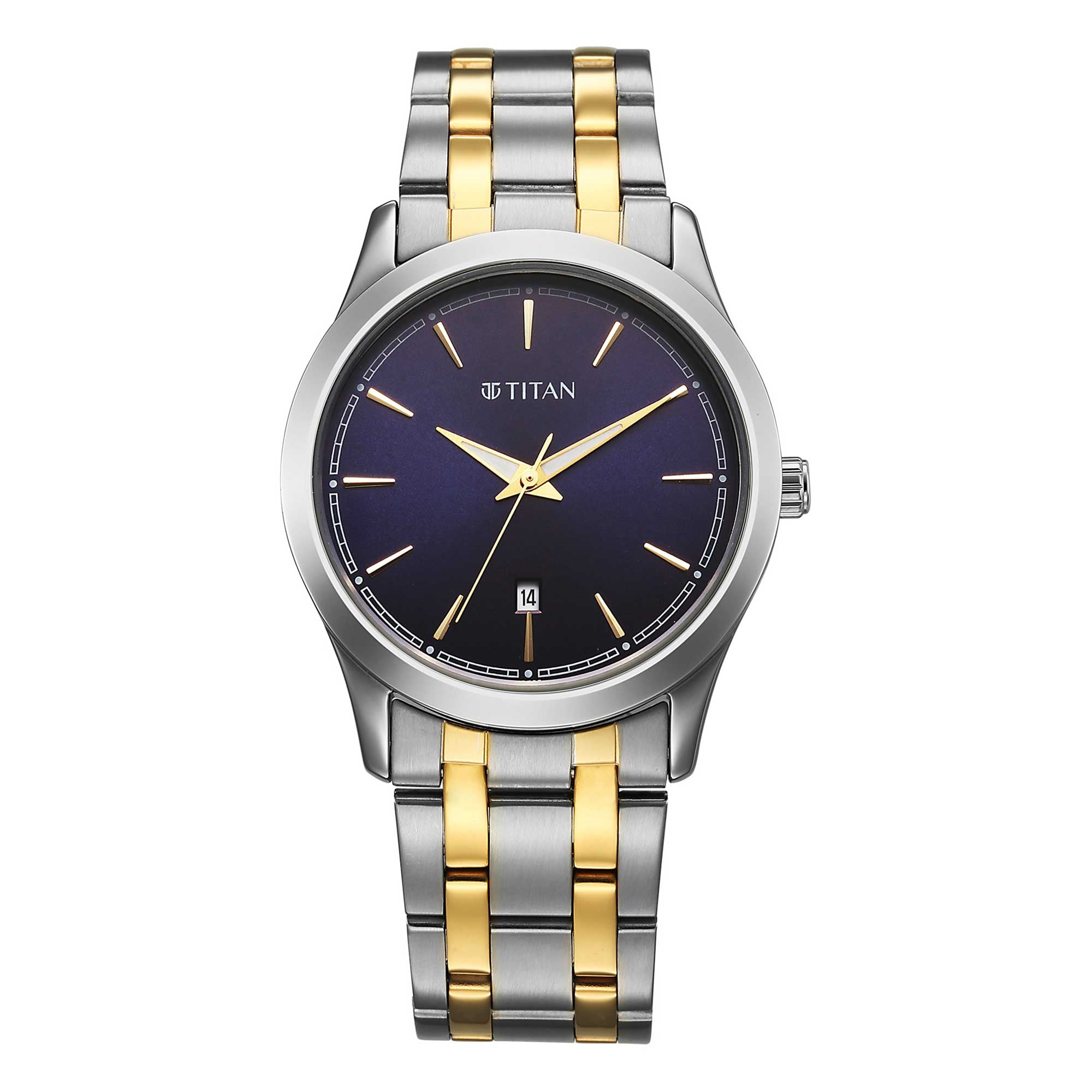 Titan Men's Watch Analog Blue Dial with Two-Toned Stainless Steel Band, 1823BM02