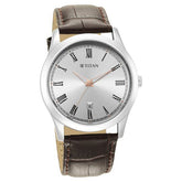 Titan Trendsetters Men's Watch Analog Silver Dial With Brown Leather Strap, 1823SL02