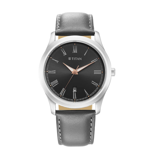 Titan, Men, Analog, Watch, Black Dial, Leather Strap, 1823SL06