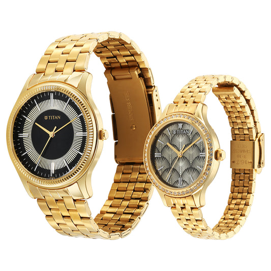 Titan, Unisex, Analog Watch, Black Dial, with Stainless Steel Band, TI-1824YM02P