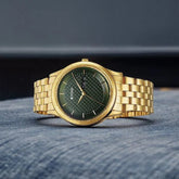 Titan Karishma Men's Watch Analog Green Dial with Gold Stainless Steel Band, 1824YM02