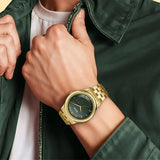 Titan Karishma Men's Watch Analog Green Dial with Gold Stainless Steel Band, 1824YM02
